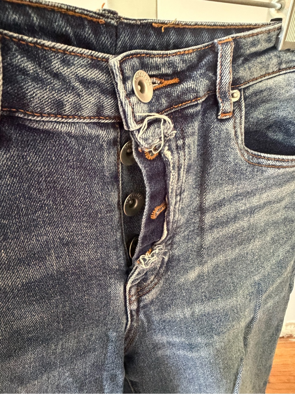 Distressed Button-Fly Blue Jeans - Picture 3 of 5